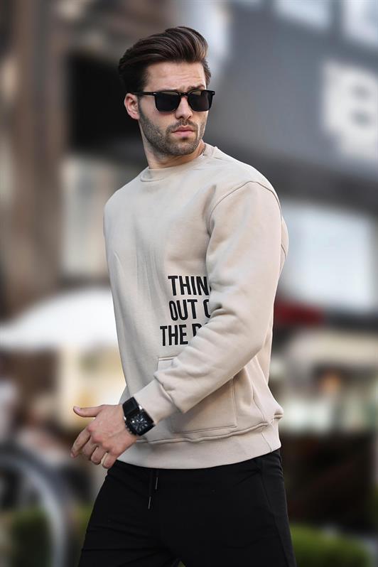 MDX Beige Bicycle Collar Sweatshirt with Shawl Pocket Detail 7061 - Union City