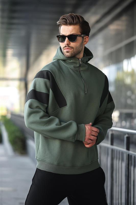 MDX Haki Zippered Collar Hooded Men's Sweatshirt E7161 - San Bartolomé
