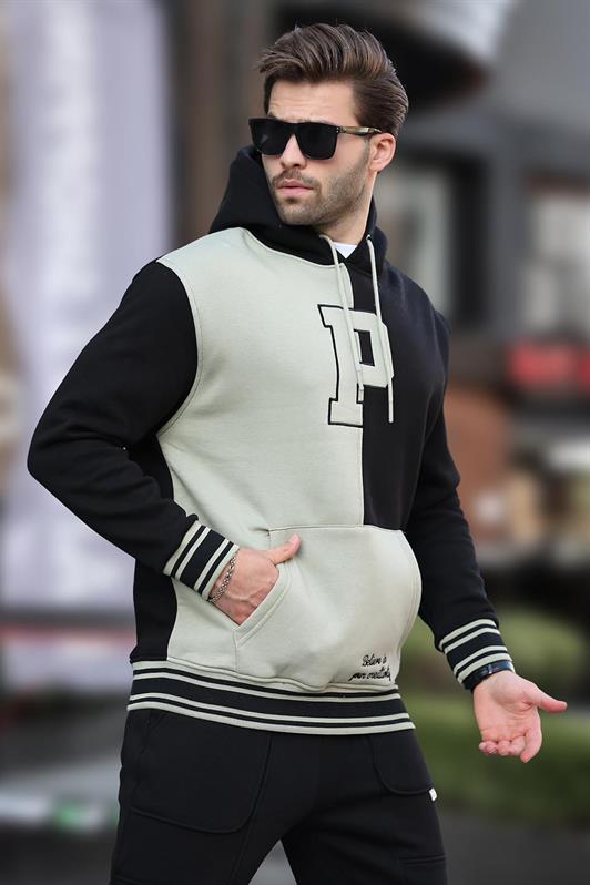 MDX Black Color Block Hooded Printed Men's Sweatshirt 7078 - Almere