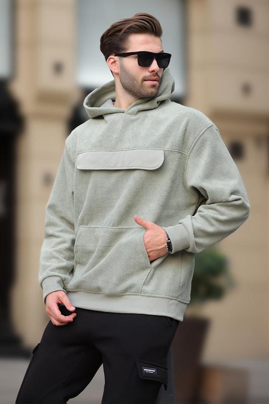 MDX Pistachio Green Hooded Zippered Pocket Detailed Men's Polar Sweatshirt 7097 - State College