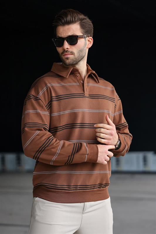 MDX Brown Striped Polo Neck Men's Sweatshirt E7172 - Hillsborough