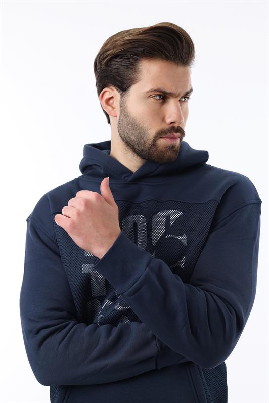 MDX Navy Printed Hooded Men's Sweatshirt with Pocket Detail 7062 - Zürich