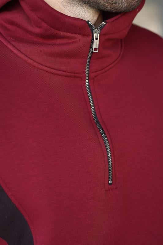 MDX Burgundy Zippered Collar Hooded Men's Sweatshirt E7161 - Charlottesville