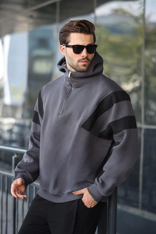 MDX Men's Smoke Zippered Collar Hooded Sweatshirt E7161 - Velsen-Zuid