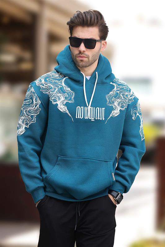 MDX Petrol Blue Hooded Pocket Detailed Printed Men's Sweatshirt 7052 - Neustadt