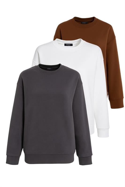 MDX Kahverengi/Füme/Ekru Bisiklet Yaka Basic 3'Lü Paket Sweatshirt MG2595 - Glasgow