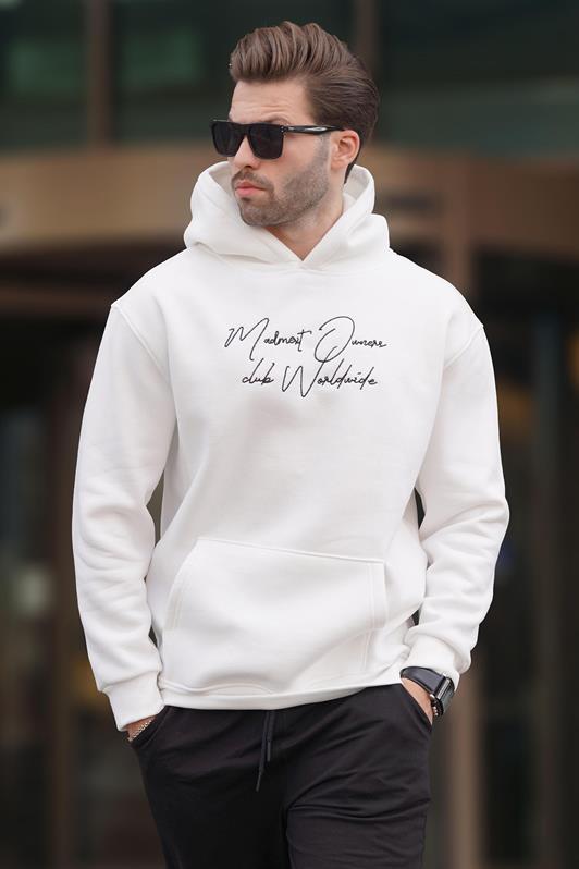 MDX Ecru Hooded Pocket Detailed Printed Men's Sweatshirt 7064 - Chiclana de la Frontera
