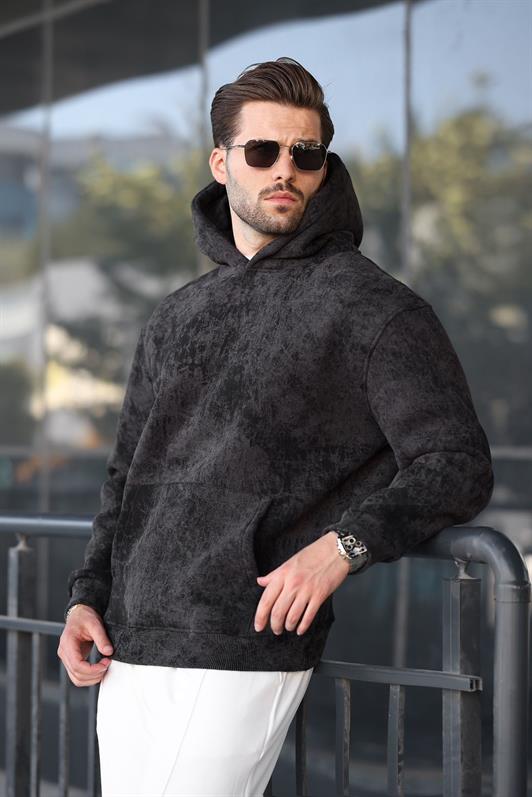MDX Black Patterned Hooded Men's Sweatshirt E7167 - League City