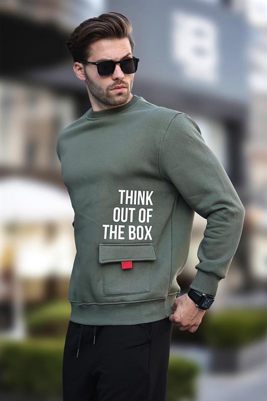 MDX Haki Bicycle Collar Shawl Pocket Detailed Printed Men's Sweatshirt 7061 - White Rock