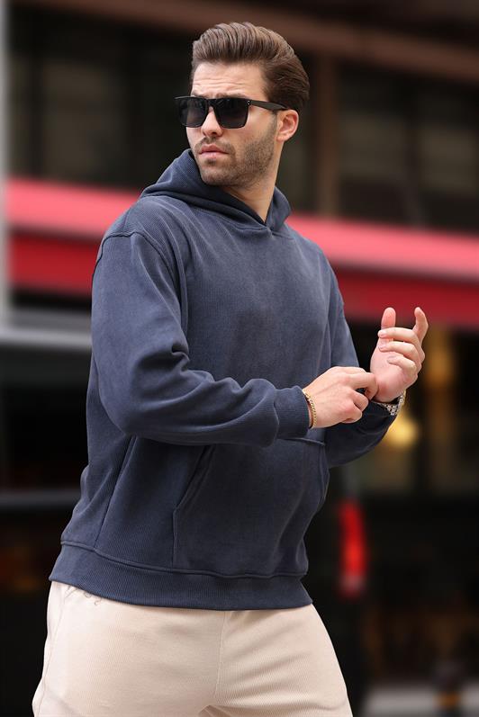 MDX Smoke Hooded Pocket Detailed Textured Sweatshirt E7101 - Gjilan