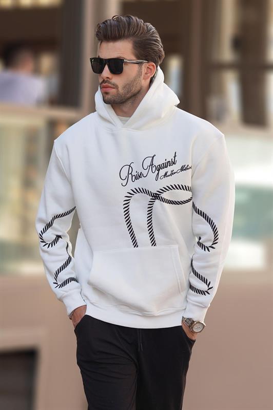 MDX Ecru Printed Hooded Pocket Detailed Men's Sweatshirt 7067 - Annandale