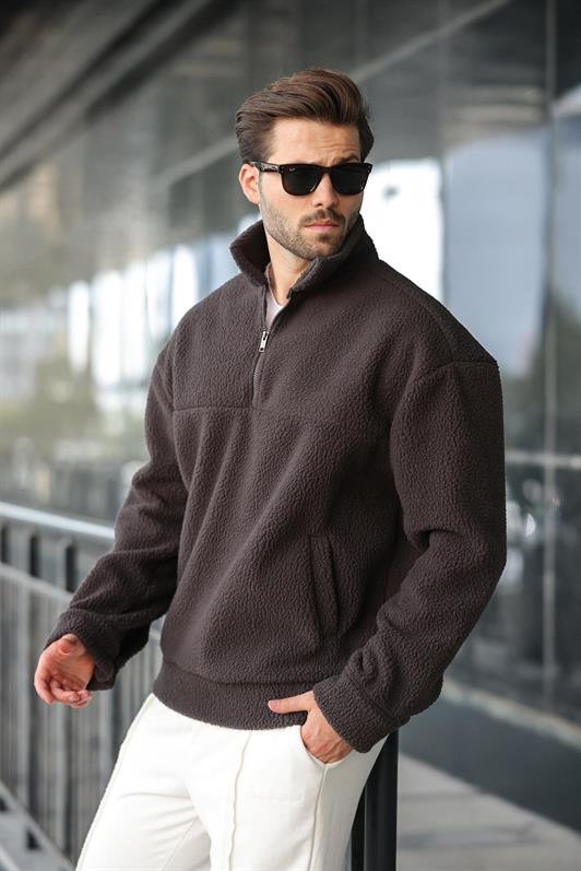 MDX Füme Yarım Fermuarlı Dik Yaka Polar Sweatshirt E7165 - Sanlúcar de Barrameda