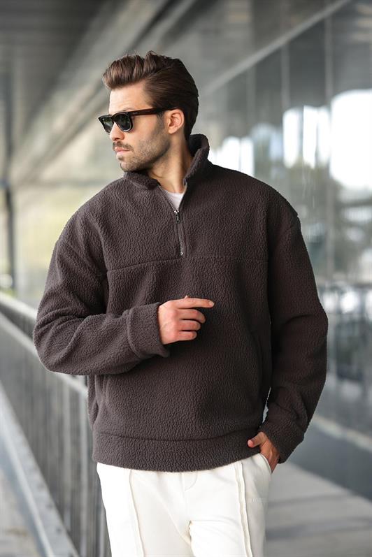 MDX Füme Yarım Fermuarlı Dik Yaka Polar Sweatshirt E7165 - Sanlúcar de Barrameda