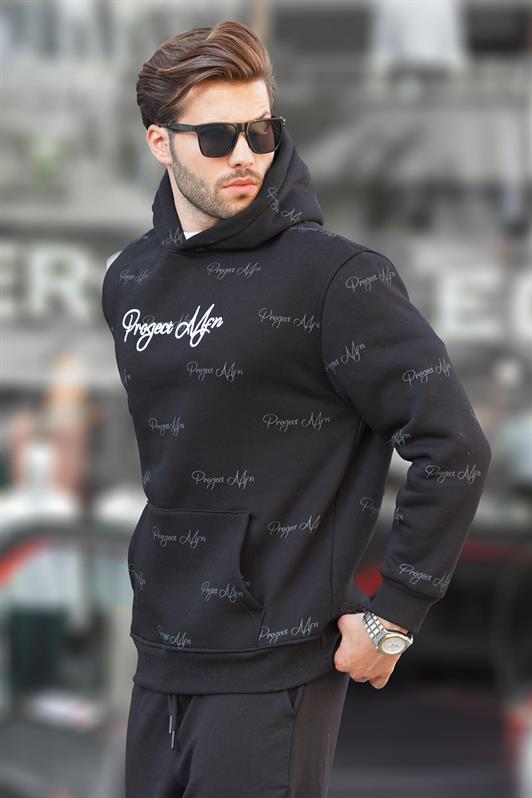 MDX Black Printed Hooded Pocket Detailed Men's Sweatshirt 7075 - Barnsley
