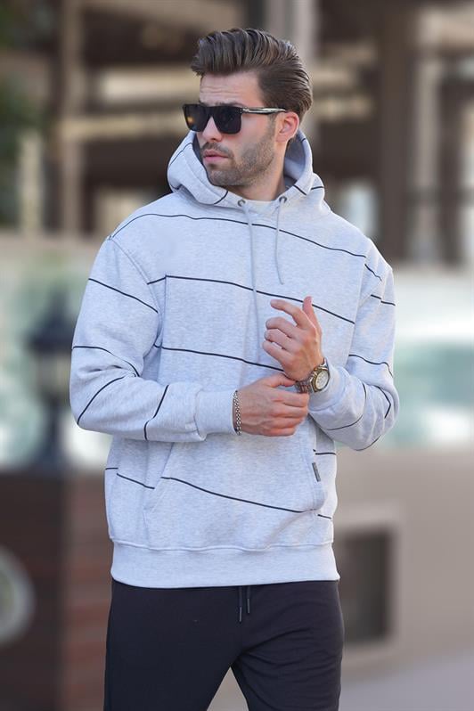 MDX Caramel Hooded Striped Men's Sweatshirt with Pocket Detail 7063 - Maintal