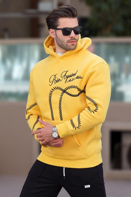 MDX Yellow Printed Hooded Pocket Detailed Men's Sweatshirt 7067 - Cáceres