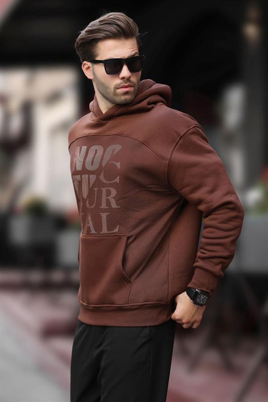 MDX Painful Brown Printed Hooded Pocket Detailed Men's Sweatshirt 7062 - Bilbao