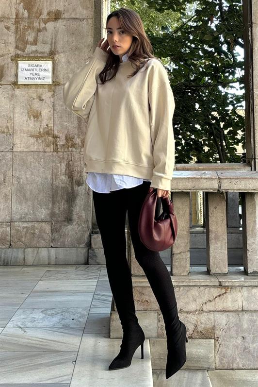 MDX Beige Bicycle Collar Basic Sweatshirt MG2185 - Zaventem