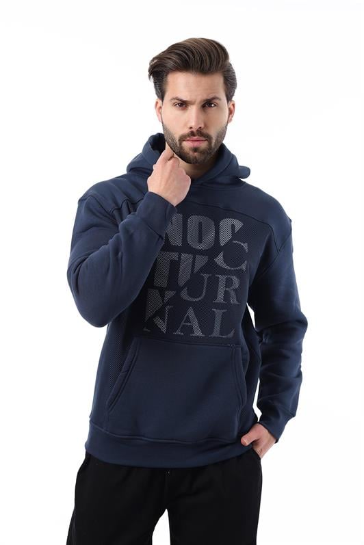 MDX Navy Printed Hooded Men's Sweatshirt with Pocket Detail 7062 - Zürich