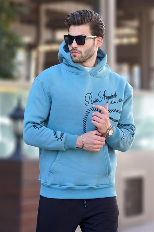 MDX Blue Printed Hooded Pocket Detailed Men's Sweatshirt 7067 - Jurupa Valley