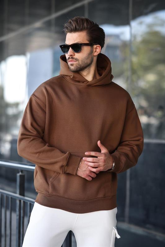 MDX Kahverengi Kapüşonlu Kanguru Cep Erkek Sweatshirt E7169 - Alcantarilla