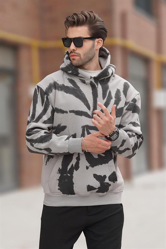 MDX Printed Men's Sweatshirt with Hood and Pocket Detail in Gray 7087 - Steinfurt