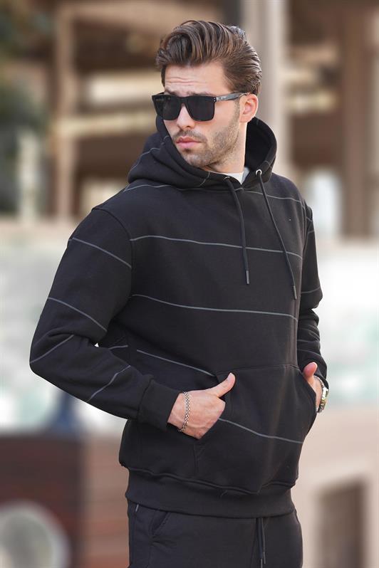MDX Black Hooded Striped Men's Sweatshirt with Pocket Detail 7063 - Irákleio