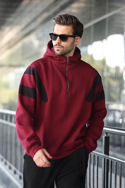 MDX Burgundy Zippered Collar Hooded Men's Sweatshirt E7161 - Charlottesville