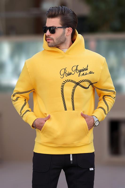 MDX Yellow Printed Hooded Pocket Detailed Men's Sweatshirt 7067 - Cáceres