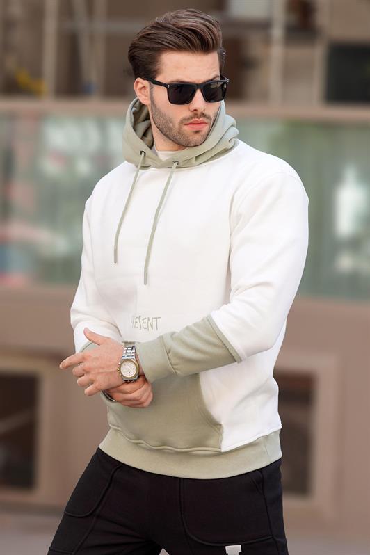 MDX Ecru Hooded Printed Pocket Detail Men's Sweatshirt 7083 - Perinton