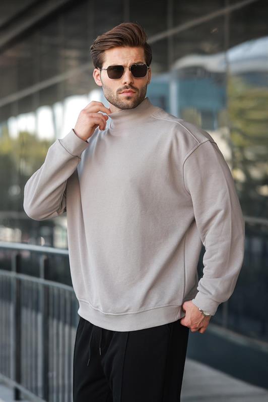 MDX Painted Gray Half Fisherman Collar Men's Basic Sweatshirt E7158 - Actopan
