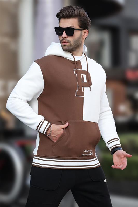 MDX Ecru Color Block Hooded Printed Men's Sweatshirt 7078 - Salisbury