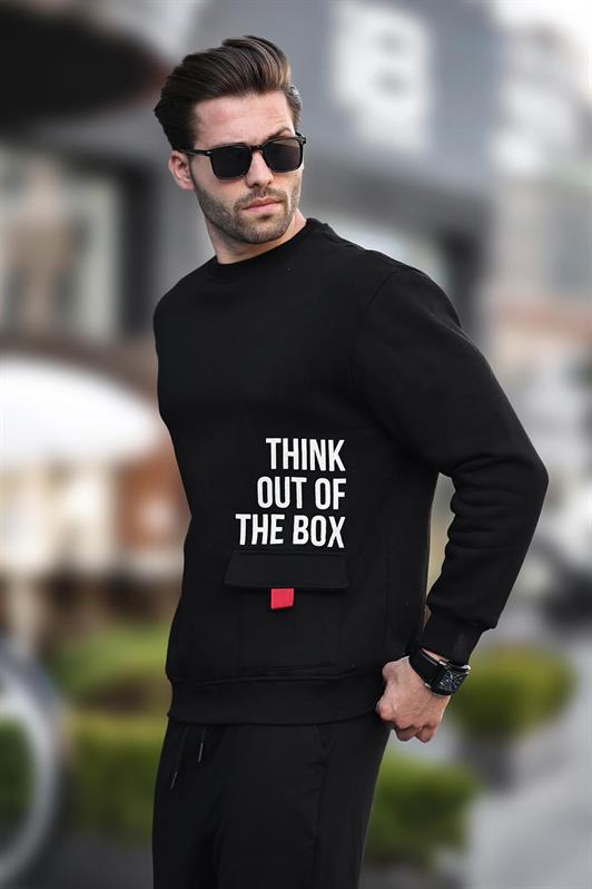MDX Black Bicycle Collar Shirred Pocket Detailed Printed Men's Sweatshirt 7061 - Chervonohrad