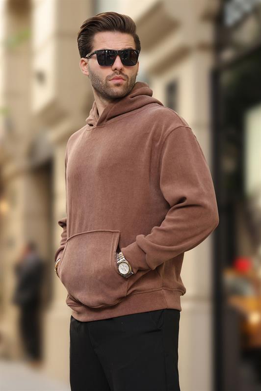 MDX Brown Hooded Pocket Detailed Textured Sweatshirt E7101 - Dewsbury
