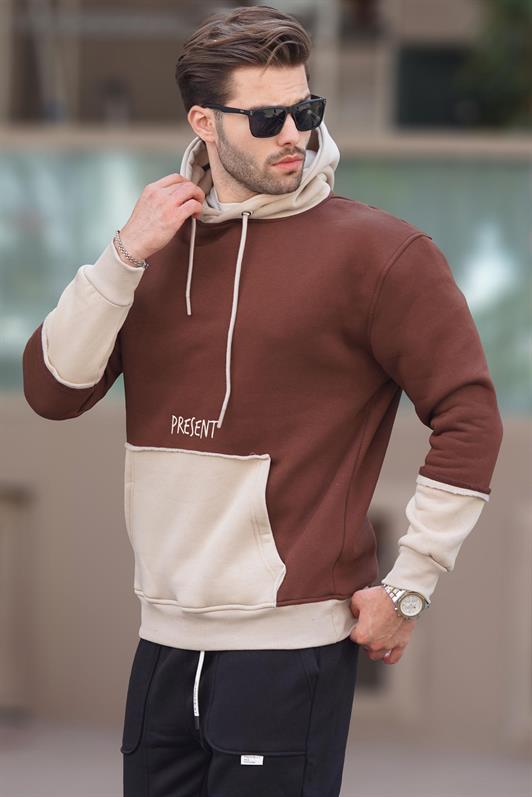 MDX Painful Brown Hooded Printed Pocket Detailed Men's Sweatshirt 7083 - DeKalb