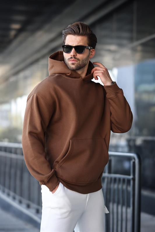 MDX Kahverengi Kapüşonlu Kanguru Cep Erkek Sweatshirt E7169 - Alcantarilla