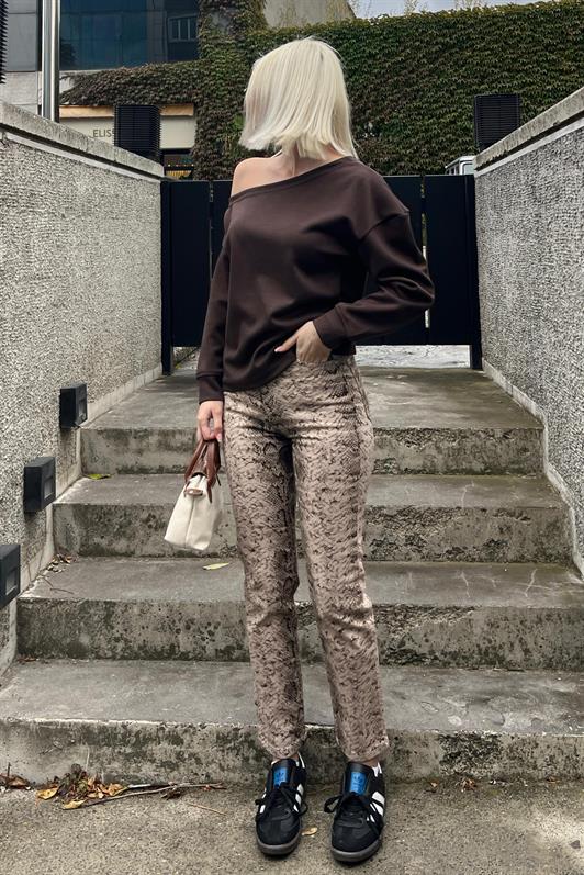 MDX Brown Boat Neck Basic Sweatshirt MG2228 - Ourém