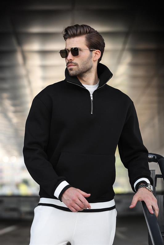 MDX Black Zippered Stand Collar Kangaroo Pocket Men's Sweatshirt E7159 - Lubbock