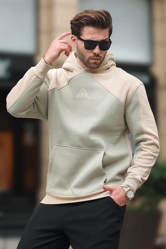 MDX Beige Hooded Sweatshirt with Pocket Detail and Embroidery E7085 - Santo Tirso