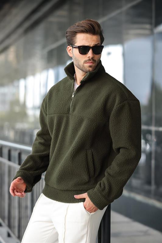 MDX Haki Yarım Fermuarlı Dik Yaka Polar Sweatshirt E7165 - Lake Ridge