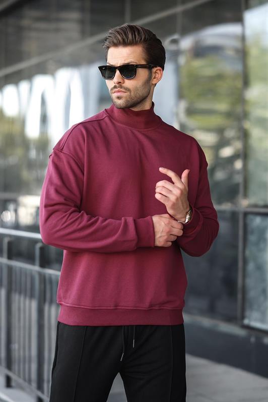 MDX Burgundy Half Fisherman Collar Men's Basic Sweatshirt E7158 - Salisbury