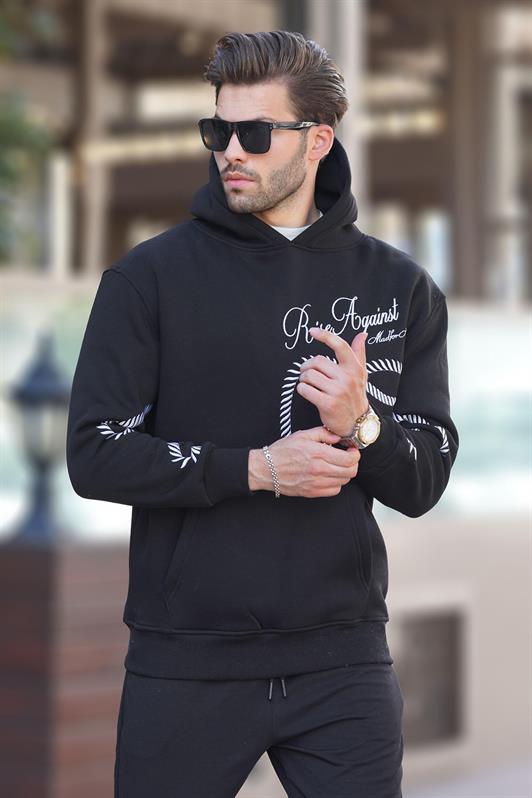 MDX Black Printed Hooded Men's Sweatshirt with Pocket Detail 7067 - East Providence