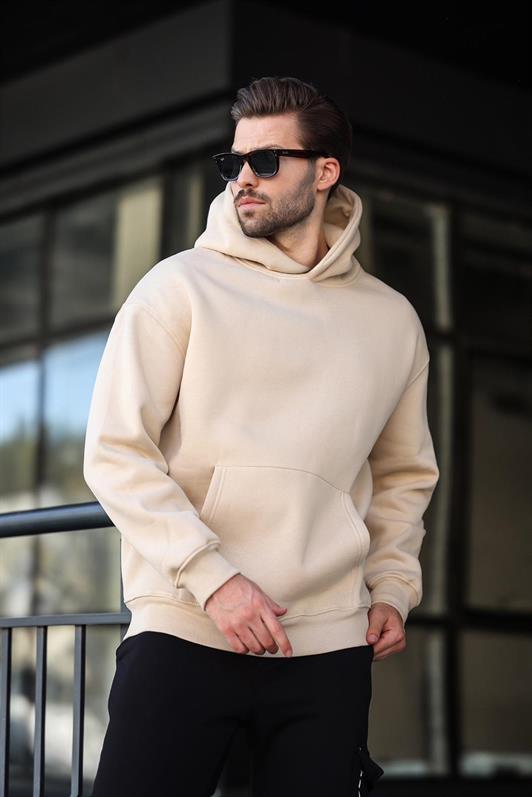 MDX Bej Kapüşonlu Kanguru Cep Erkek Sweatshirt E7169 - Riccione Marina