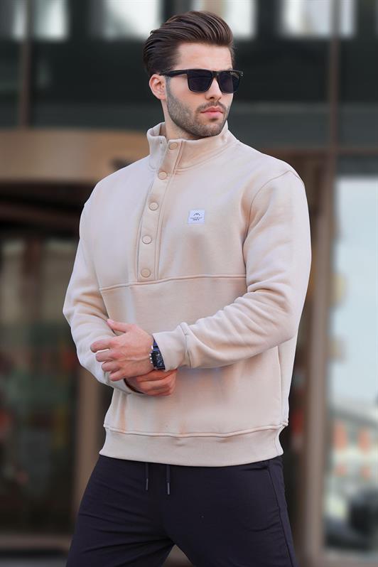 MDX Beige Crew Neck Button Detailed Men's Sweatshirt 7060 - Marion