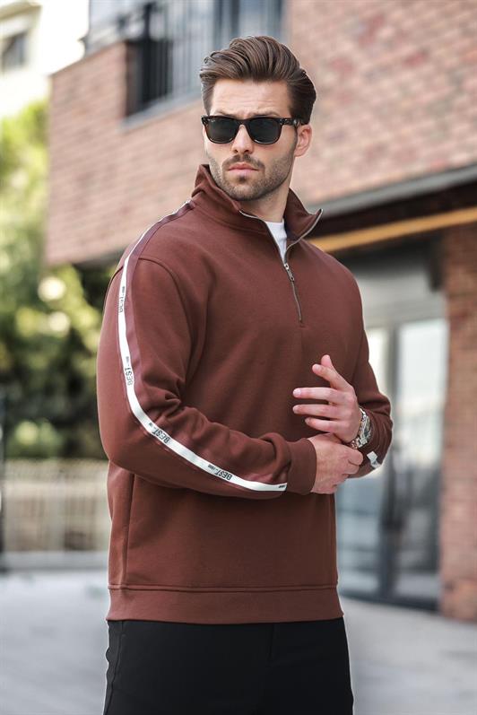 MDX Painful Brown Half Zip Fisherman Collar Men's Sweatshirt E7164 - Como