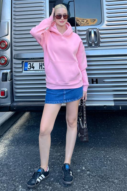 MDX Pink Hooded Oversized Pocketed Sweatshirt MG2206 - Mitrovicë