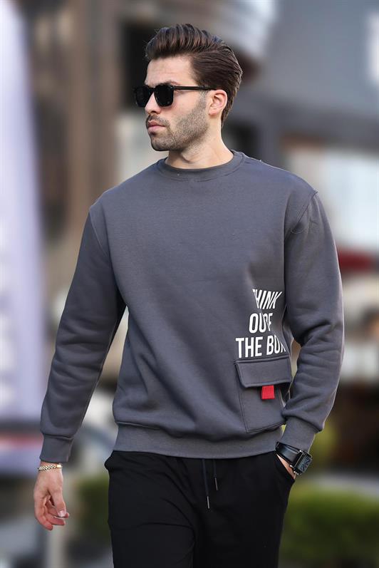 MDX Smoke Bicycle Neck Shawl Pocket Detailed Printed Men's Sweatshirt 7061 - Ocosingo