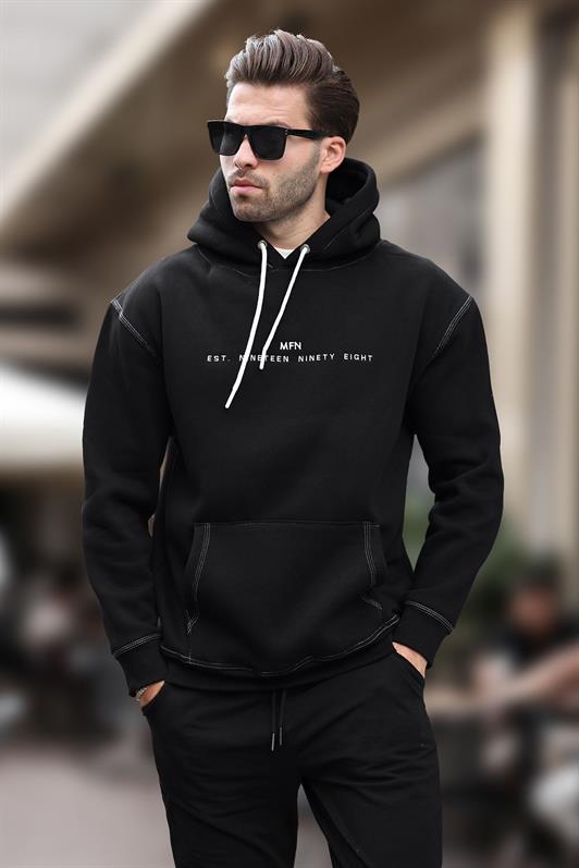 MDX Black Hooded Embroidered Detail Pocketed Men's Sweatshirt 7066 - Leavenworth