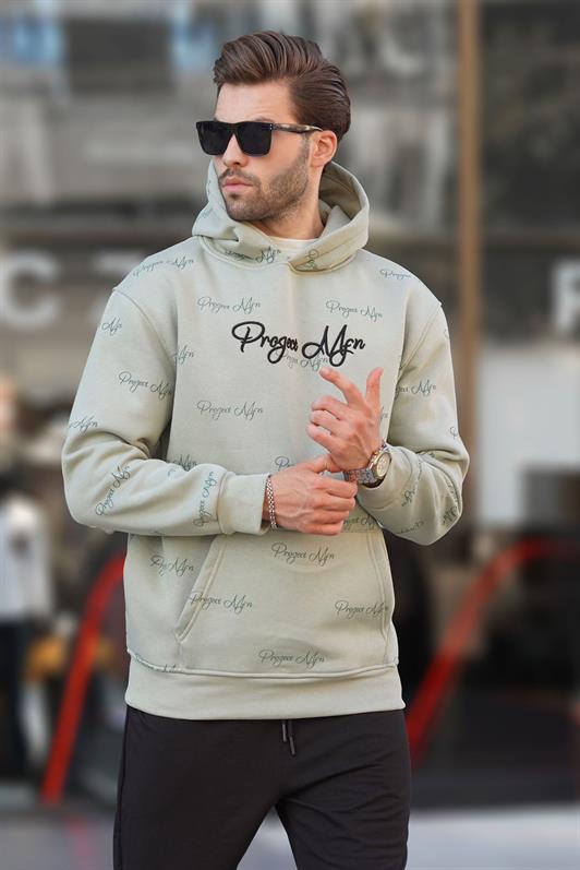 MDX Men's Sweatshirt with Hood and Pocket Detail in Unripe Green Print 7075 - Ontario