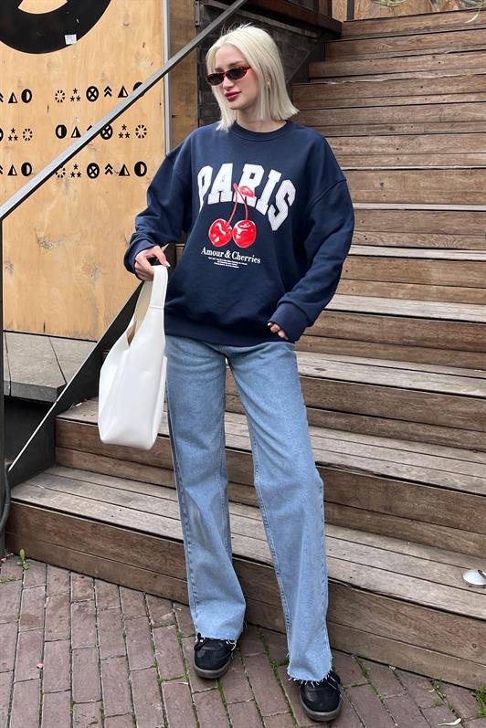 MDX Navy Blue Bicycle Collar Basic Sweatshirt MG2233 - Lincoln